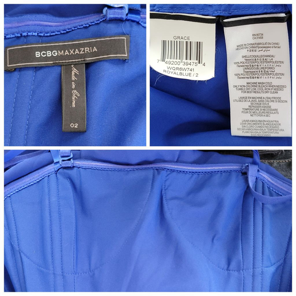 BCBGMaxAzria Grace Strapless Dress Draped Flowy Maxi Blouson Royal Blue Gown 2 - Picture 12 of 12